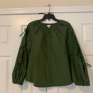 Olive Green Tie-Sleeve Peasant Blouse